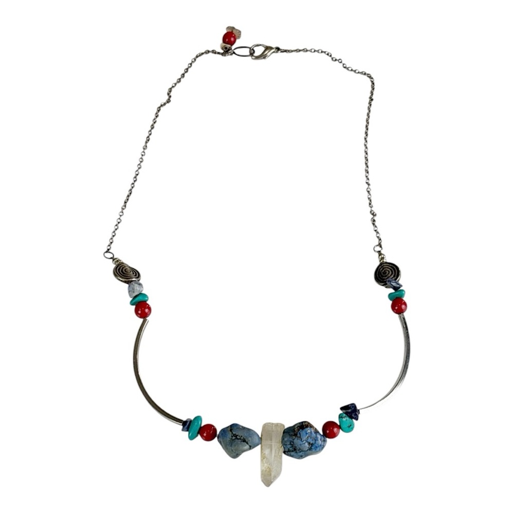 Boho Turquoise and Red Beaded Necklace  handmade by Cosmic Dreamer Creations